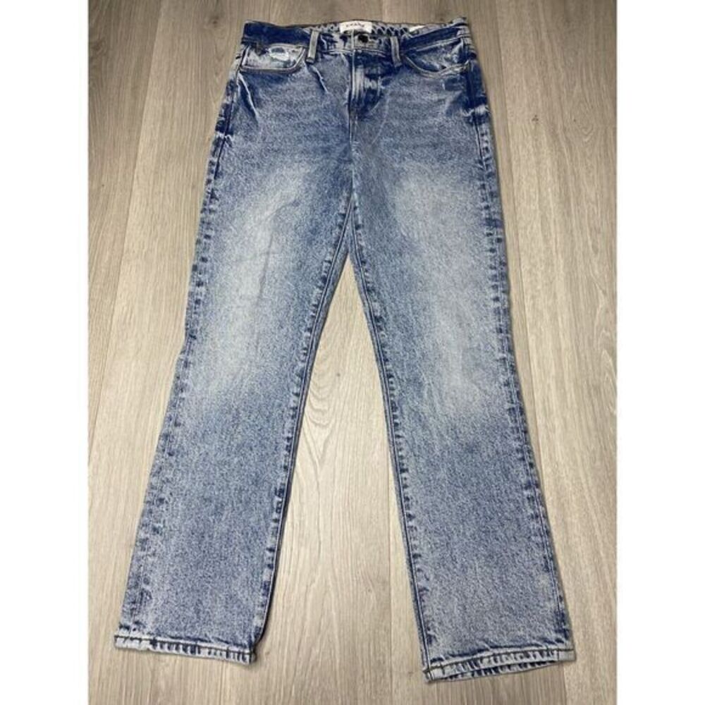 FRAME Jeans Womens 26 Blue Acid Wash Lombard Le High Straight Crop Distressed